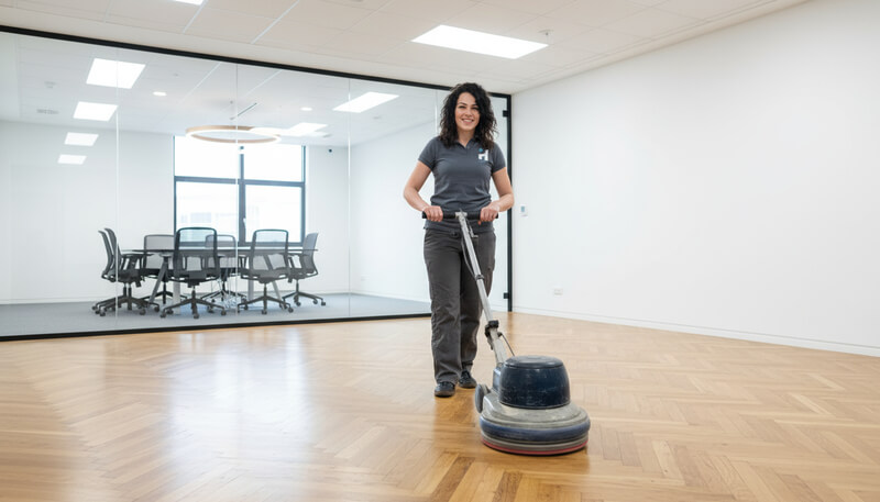 Professioneel vloeronderhoud en machinaal reinigen van een bedrijfsvloer